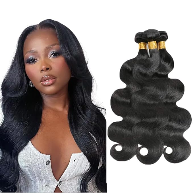 Human Hair Bundles Color 1B Body Wave Bundle Niegmeag Brazilian Virgin Soft and Silky Remy Hair 3 Bundles 20 22 24 Inch Natural Black Body Wave Bundle Double Weft Hair Weave