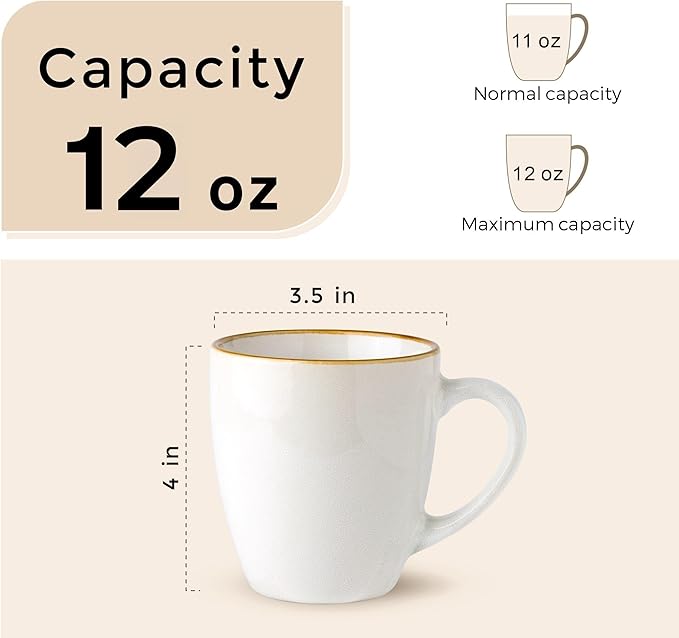 GBHOME Ceramic Coffee Mugs Set of 6, 12oz Stoneware Coffee Mugs Set For Dad Mom Women MEN, Light Weight Ceramic Coffee Cups for Latte/Tea/Beer/Hot Cocoa, Dishwasher & Microwave Safe-Pearl White