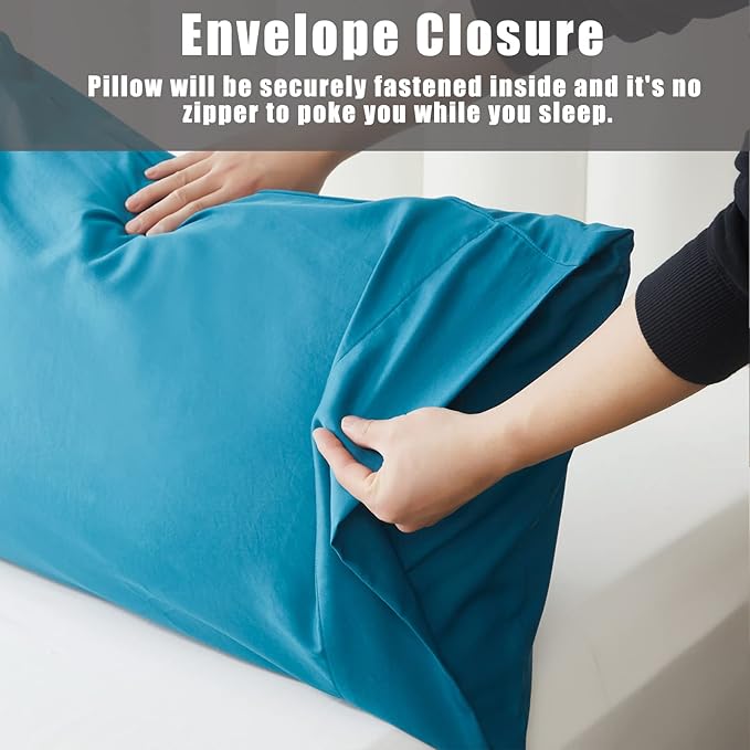 TELUS Blue Pillow Cases King Size 2 Pack, Bamboo Rayon Cooling Pillowcases with Envelope Closure, Cool Breathable Pillow Cover for Hot Sleepers & Night Sweats, 20x40 inches