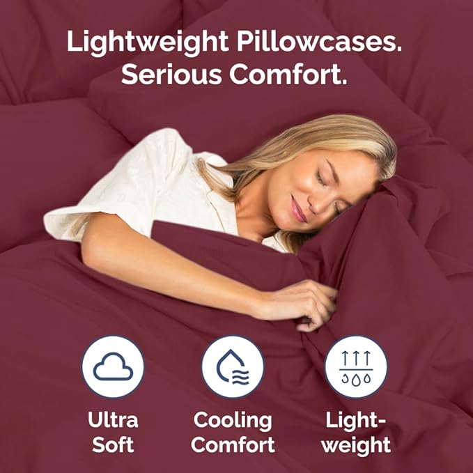 King Pillow Cases - 2 Pack - Super Soft Pillowcase Covers - Envelope Enclosure - Hotel Quality Pillow Protectors - Wrinkle Free, Shrink and Stain Resistant - Machine Washable - 20" x 40" (Burgundy)