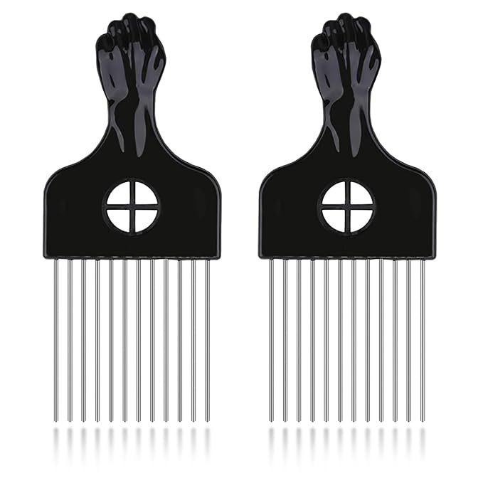 2 Pack Afro Comb and Metal Wig Detangler - Braid Styling Comb for Detangling and Styling Hair, Hair Pick