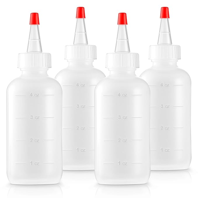 Bar5F 4-Pack Soft Squeeze Hair Applicator Bottle for Hair Treatment, Scalp Oil, Root, Color, 4 Ounce Translucent with Measuring Scale and Cap, BPA Free | Set of Bulk