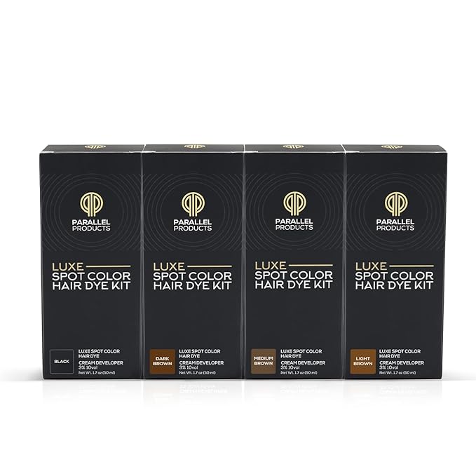 Parallel Products - Luxe Color (Light Brown) - Cream Hair Dye - 25mL - Tint for Professional Spot Coloring - With Cream Developer, Mixing Dish and Application Brush - Covers Grey Hair - Root Touch Up