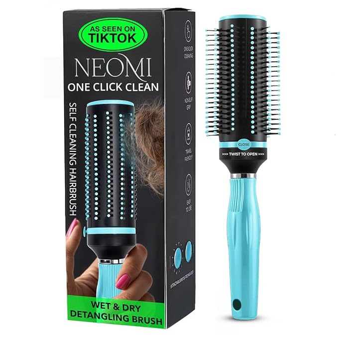 Detangler Self Cleaning Hair Brushes for Women - Round Brush for Blow Out Roller Retractable Travel Hairbrush Wet or Dry Hairs - Mint Birthday Christmas Gifts
