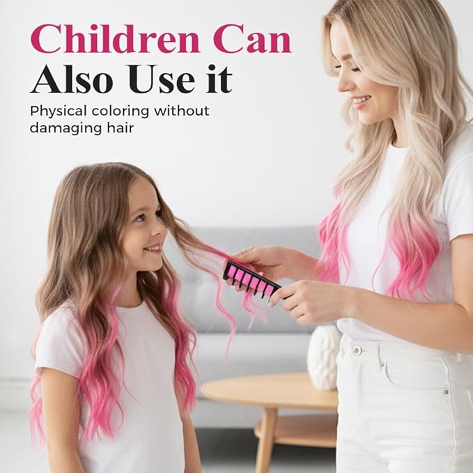 Festive Fun Hair Chalk Combs, Temporary Hair Dye Chalk Comb, Instant Hair Color Comb Washable Quick Dry Vibrant Temporary Color for All Ages for Birthday Party, Christmas Gifts (6 Colors) (6pcs)