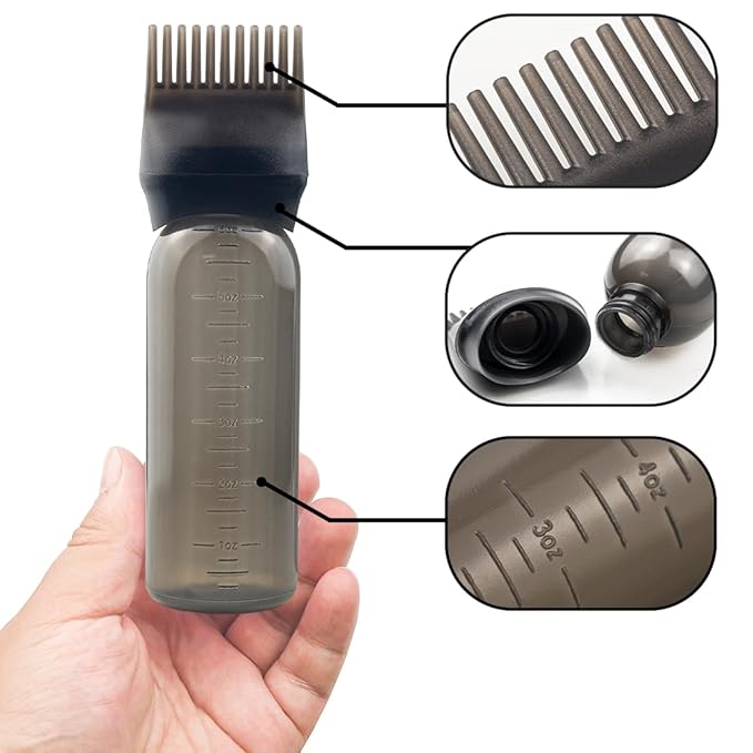 4-Pack Root Comb Applicator Bottles - 6oz (2 Pink + 2 Black) for Hair Dye, Shampoos & Salons