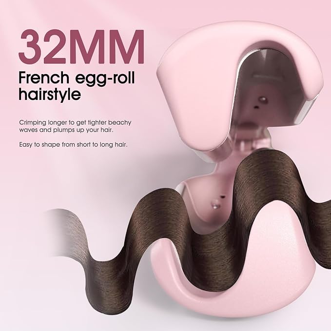 Beach Wave Curling Iron Deep Waver Hair Tool, Mermaid Hair Waver for Women Crimper, Anti-Scald, Dual Voltage, 1.4 Inch Ceramic Double Barrel Wavy Curling Iron, Pink