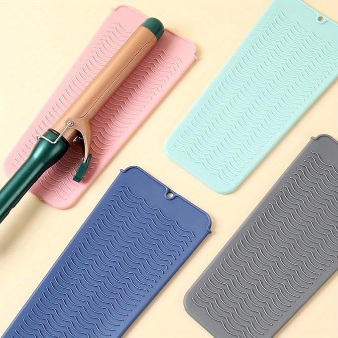 Silicone Heat Insulation Pad, Heat Resistant Silicone Mat Pouch for Flat Iron, Hot Hair Tools, Portable Hair Styling Tool Accessories (Blue)
