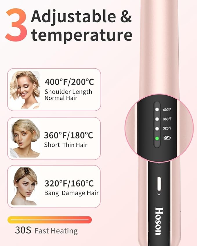 Cordless Flat Iron,Portable Mini Hair Straightener Travel for Bangs,Short Hair, Rechargeable Curling Iron for Touch Ups (Pink)