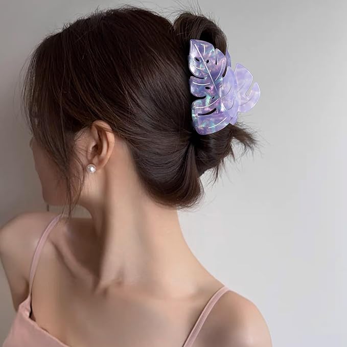 Purple Leaf Hair Claw Clip 3.6 Inch Srtong Hold Hair Grip French Design Women Girls Spring Claw Clip for Thick Thin Hair