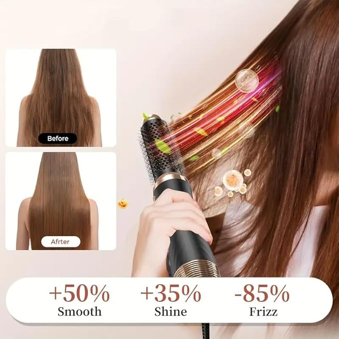 5 in 1 Hair Dryer Brush -Ionic Auto Wrap Curler & Straightener with 3 Heat Settings, Magic Hair Styler Salon-Grade Results for Women, Travel-Friendly Styler with ALCI Plug (Black)