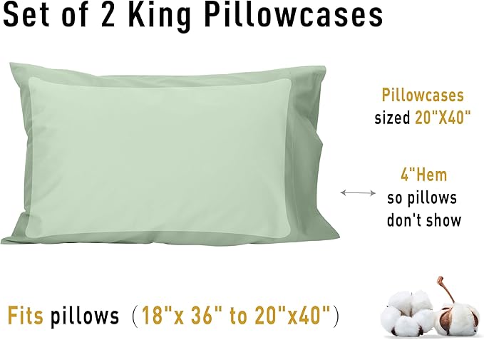 Sunflower King Pillowcases Set of 2, 100% Cotton King Size Pillow Cases 2, 20×40 inches Swamp, Soft and Breathable