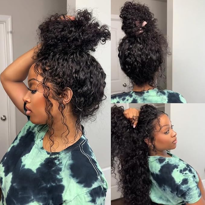 Burmese Curly Human Hair Wig with Spiral End 200% Density 360 Full HD Lace Front Wigs Human Hair Water Wave Wigs for Women 34Inch Pre Plucked with Baby Hair Tiny Knots Natural Black