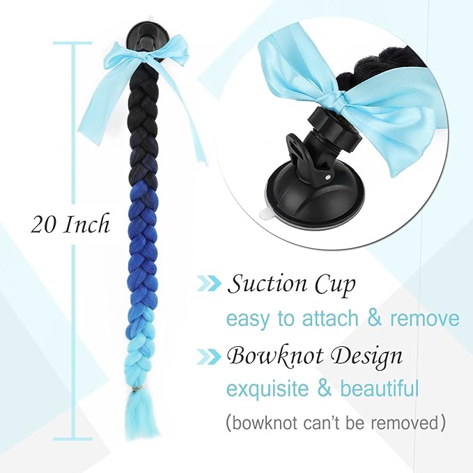 SEGO 1PCS/2PCS Helmet Pigtail Braids with Detachable Suction Cup Bowknot Ponytail Hair Many Colors (Helmet not Included)
