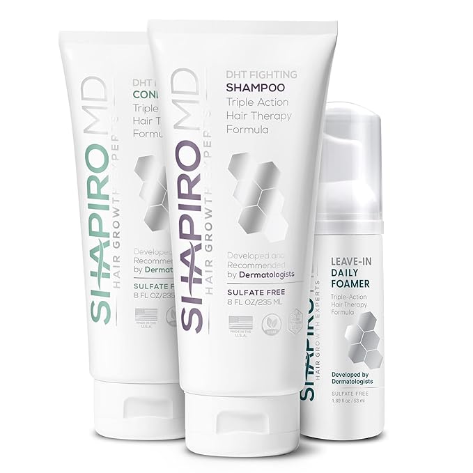 Shapiro MD Hair Growth Experts Natural Hair Kit for Thicker, Fuller, Healthier Looking Hair - Including Shampoo, Conditioner and Leave-In Daily Foam (2 Month)
