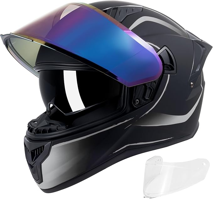 Full Face Motorcycle Helmets for Adult Men Women, DOT Approved Street Bike Racing Helmet Dual Visor Quick Release Buckle, Motorbike ADV Moped Helmet with Extra Clear Visor