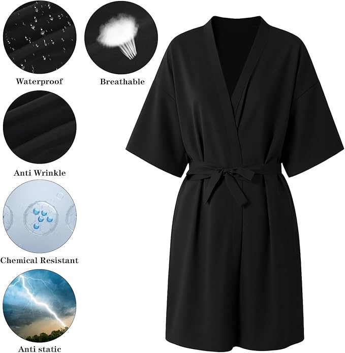 Salon Smock Barber Smock with Adjustable Tie for Hair Cutting, Black Salon Cape, Professional Stylist Jacket Waterproof Haircut Cape