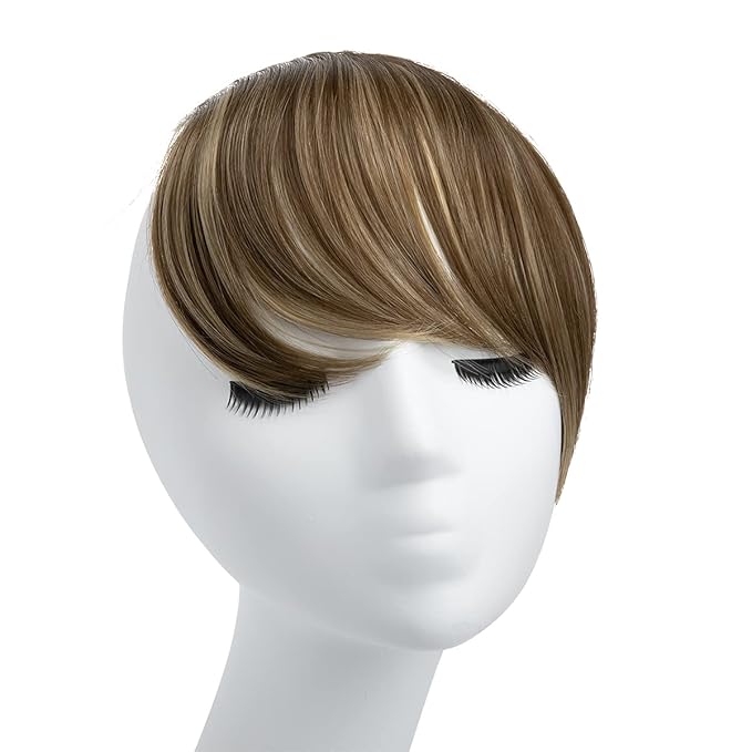 SARLA Straight Side Bangs Extension Clip in Synthetic Hair Pieces for Women Ash Medium Brown/Ash Blonde