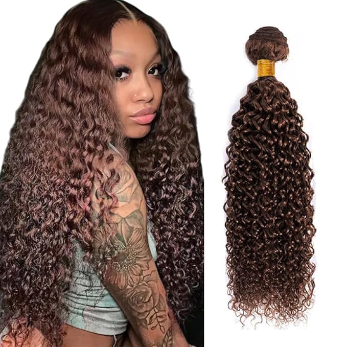 Brown Kinky Curly Bundles Human Hair Chocolate Brown Bundles Niegmeag Brazilian Virgin Remy Hair Single Bundle 12 Inch Double Weft Soft and Silky Color 4 Kinky Curly Bundle Hair Weave