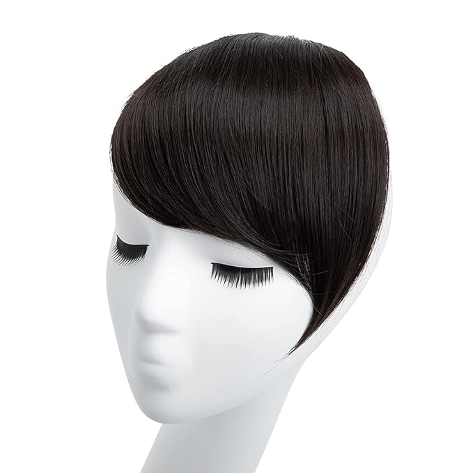 SARLA Black Brown Side Bangs Clip in Synthetic Hair Pieces Straight Bangs Extension for Women