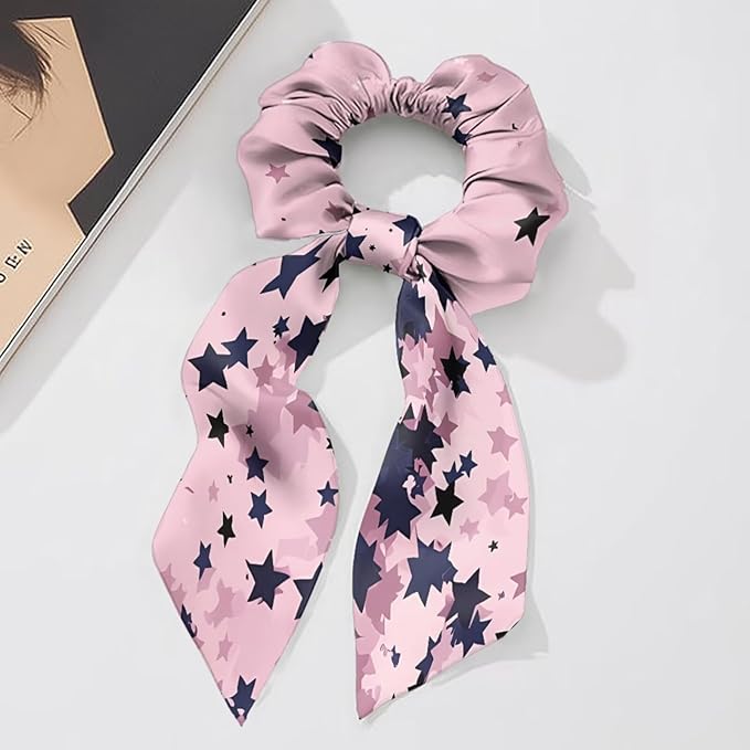 Star Hair Ties for Women Bow Purple Pink Satin Hair Ties No Damage Long Hair Fashion Ponytail Holder Soft Knotted Bow Pack of 2