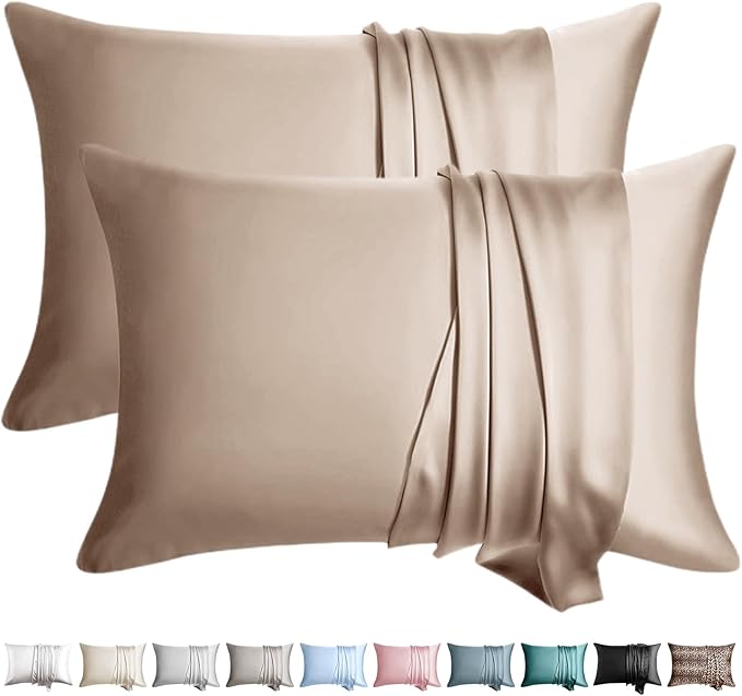 100% Silk Pillow Cases 2 Pack Queen Size Mulberry Silk Pillowcase for Hair and Skin Set of 2 Highest Grade 6A Silk Soft Breathable Cooling with Hidden Zipper, Taupe