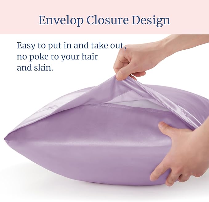 BEDELITE Satin Pillowcase for Hair and Skin, Super Soft and Cooling Similar to Silk Pillow Cases 2 Pack with Envelope Closure, Gift for Women Men(13"x18" Toddler Size, Lavender)
