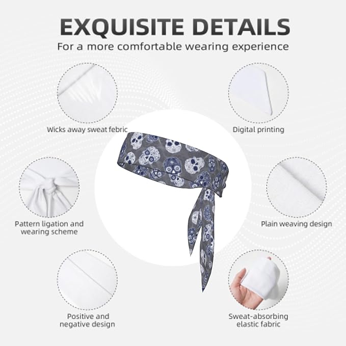 Sports Tie Headband Bandana Running Athletic Sweat Band Elastic Adjustable Sport Head Tie for Men Women Head Ties Ninja Tie Headbands Tennis Sweatbands Soccer Basketball Teams Running Head Band
