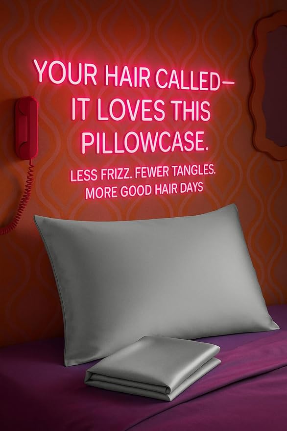 BLISSFORD Satin Pillowcase with Zipper, for Hair and Skin Care, Feels Soft and Cool Like a Silk Pillowcase, Satin Pillow Cases 2 Pack, Slik Pillow Cover, Grey, Queen Size, Set of 2