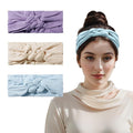 Vercret Headbands for Women Sailor Knot Headband Double Wide Elastic Adjustable Braided Hair Bands Non Slip for Girls Boho Stretchy Turban Headwrap Yoga Workout,Solid Color, 3Pcs