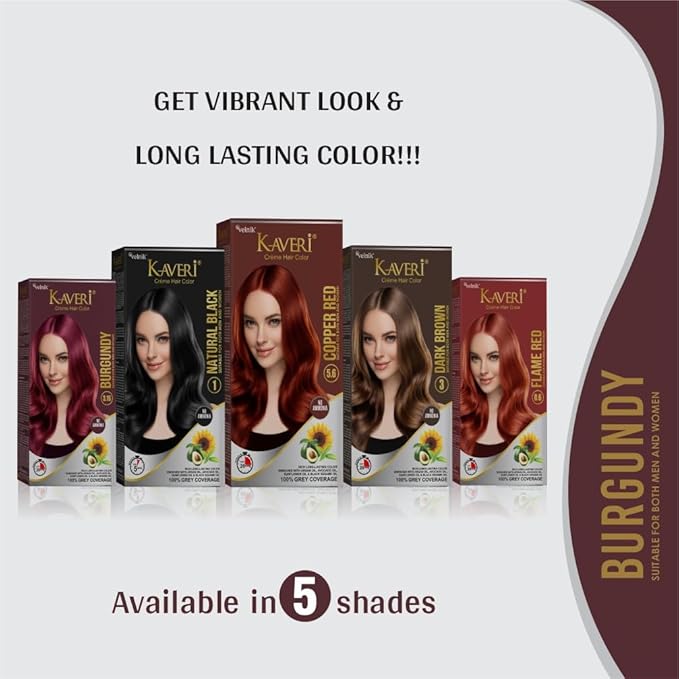Creme Hair Color Permanent Hair Dye Color - With Improved Creme Formula for Gray Coverage Ammonia Free Hair Color Dye for Rich Bright Long lasting (Burgundy, 3.04 Fl Oz) - Pack Of 2