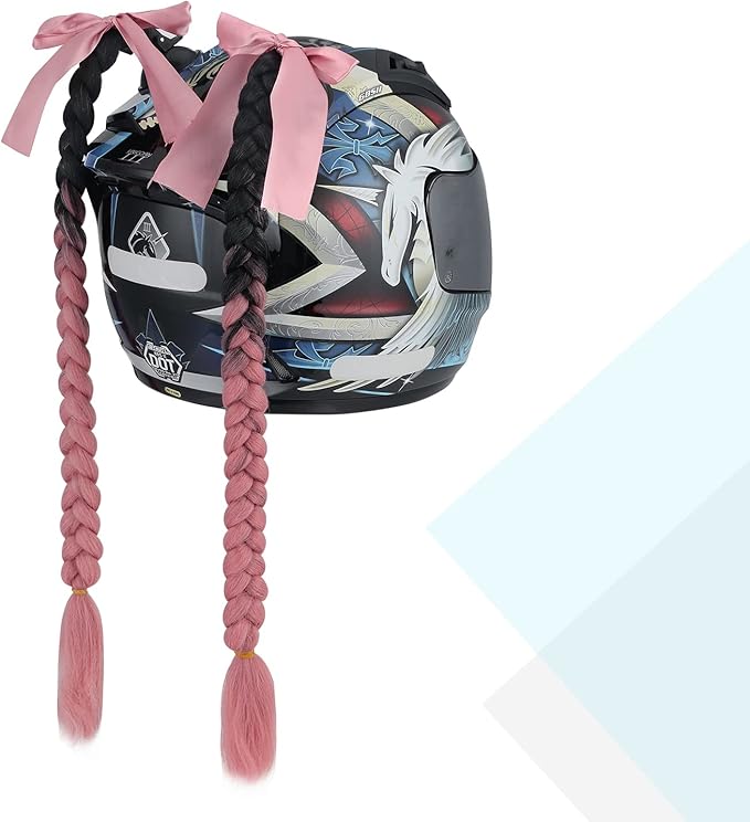 SEGO 1PCS/2PCS Helmet Pigtail Braids with Detachable Suction Cup Bowknot Ponytail Hair Many Colors (Helmet not Included)