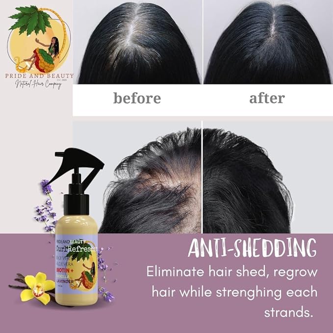 Rice Water For Hair Growth - Hair & Scalp Treatment, Rosemary Water Spray For Hair Growth, Infused with Biotin, Vegan Non-Greasy Spray Naturally Thicker hair. (Vanilla + Cedarwood, 4 OUNCES) (8 OUNCES, Lavender vanilla)