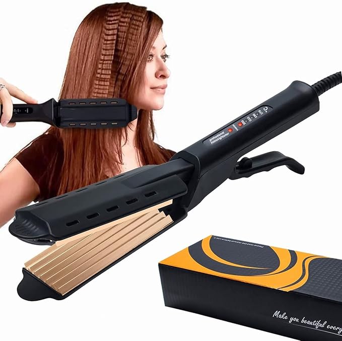 2 Inch Hair Crimper for Volumizing & Textured Styles, Ceramic Crimping Iron with Anti-Static Technology, 4 Adjustable Heat Settings 300°F-450°F, 110-240V Travel Hair Styling Tool for Women