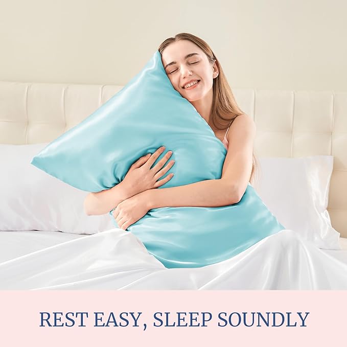 BEDELITE Satin Pillowcase for Hair and Skin, Super Soft Similar to Silk Pillow Cases 4 Pack with Envelope Closure, Cooling Pillowcases for Women Men (20"x26" Standard Size, Blue)