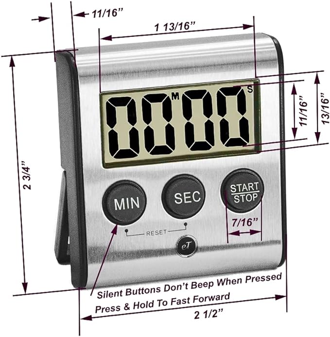 Elegant Digital Kitchen Timer, Stainless Steel Model eT-23, Super Strong Magnetic Back, Loud Alarm, Large Display, Auto Memory, Auto Shut-Off by eTradewinds