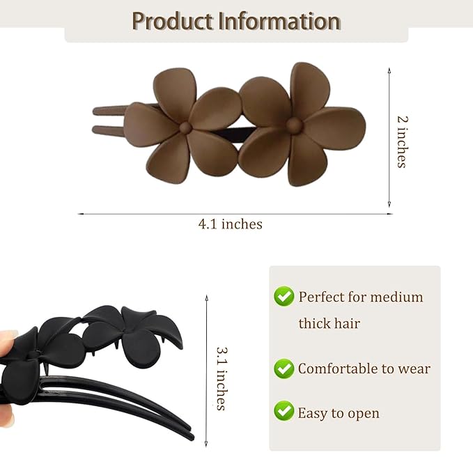 5 Pcs Flower Flat Claw Clips for Women Brown Flat Hair Clips Spring Flat Hair Clips for Thick Hair Non-Slip Matte Claw Clip Cute Floral Hair Clip for Girals