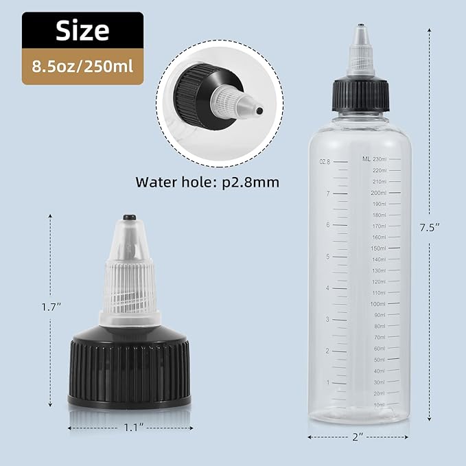 driew Applicator Bottles for Hair, 16.9oz Hair Squeeze Bottle for liquids Twist-On Top Tip Cap with Ratio Graduated Scale Color Applicator Bottle Dye Pack of 2 (8.5oz)