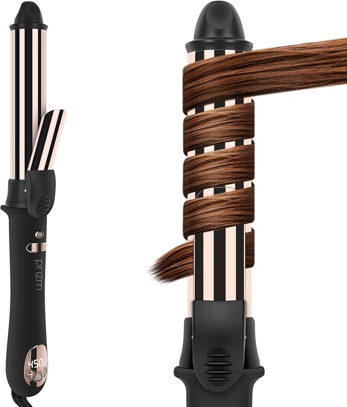 Prizm 1.25inch/32mm Automatic Curling Iron for Big Curler, Rotating Curling Wand Up to 450°F, LCD Display, Auto-Shut Off & Dual Voltage, Negative Ion
