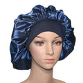 VEYRNEIC Hair Satin Bonnet for Sleeping Shower Caps Silk Chemo Caps with Wide Elastic Band Night Sleep Cap Bonnets for Black Women Braids with Satin Storage Bag(Navy Blue)