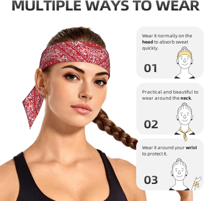 Sports Tie Headband Bandana Running Athletic Sweat Band Elastic Adjustable Sport Head Tie for Men Women Head Ties Ninja Tie Headbands Tennis Sweatbands Soccer Basketball Teams Running Head Band