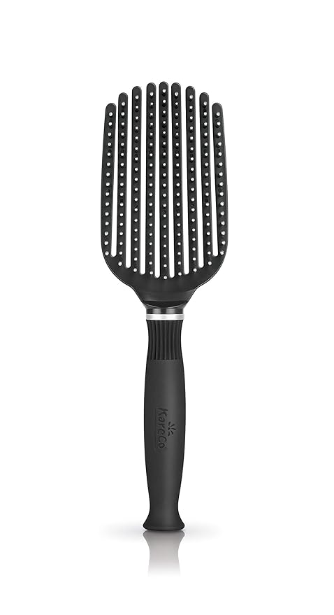 Premium Tangle Buster Brush – Soft Nylon Travel-Friendly Bristles – Long Durable Rubber Handle – Ideal for Wet and Dry Hair & Easy Grooming, Black Color