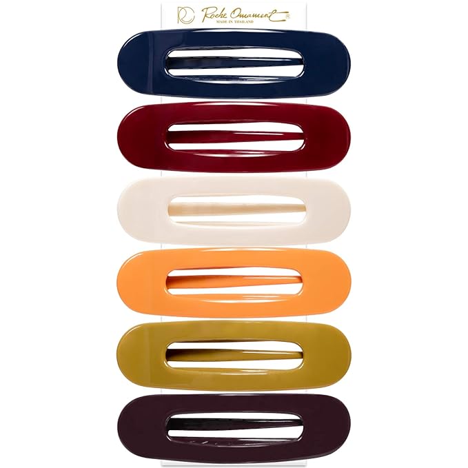 RC ROCHE 6 Pcs Flat Claw Hair Clips for Women Lay Down Barrettes No Crease Side Slide Thick Long Hair Duckbill French Against Head Jaw Claw Styling Jumbo Extra XL Clamp, Large Classic