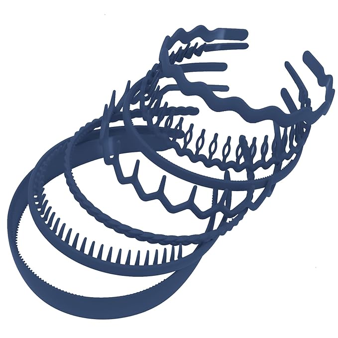 VELSCRUN 7 Pcs Different Headbands for Women Navy Blue Hair Bands for Women's Wavy Curly Hair Non Slip Plastic Head Bands with Teeth Comb Headband Face Wash Hair Accessories Gifts for Women Gilrs