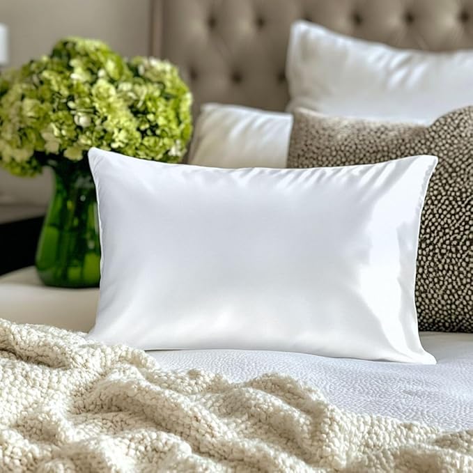 Silky Smooth Satin Zipper Bed Pillowcases Cooling,Anti-Frizz,and Gental on Skin Pack of 2 (White, Standard (20x26))