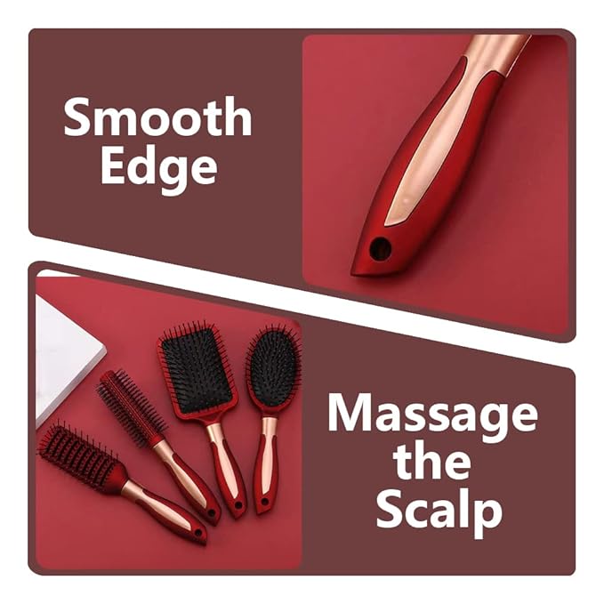 4 Pcs Hair Brush Set, Includes Anti-Static Massage Oval Comb, Detangling Brush, Round Hair Brush, Vented Hair Brush, for Women, Men, and Kids