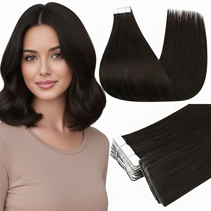 Full Shine Injection Tape in Hair Extensions 14 Inch Color 2 Dark Brown Same Day Tape in Extensions Human Hair Remy Seamless Skin Weft 20 Pcs Add Volume for Wedding 40 Grams Silky Straight