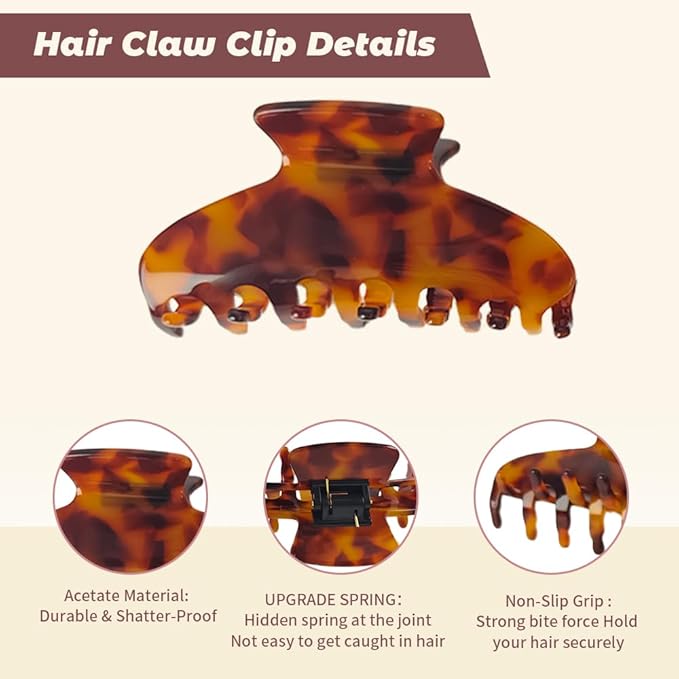 French Hair Claw Clips for Women Grils,4 Inch Strong Hold No Slip Grip Accessories Acetate Material,Not Easily Damaged,Thick or Thin Hair (Amber)