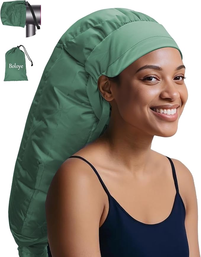 Hair Dryer Bonnet Attachment – 28.5" XL Hooded Dryer Cap for Faster Drying & Deep Conditioning, Extra-Large Space Fits Thick, Curly Hair & Styling Tools (Green, Extra Large)