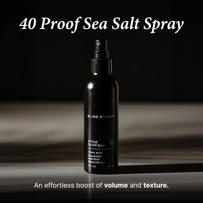 Blind Barber 40 Proof Sea Salt Spray for Men -  Salt Water Hair Spray for Volume & Texture - Water-Based Matte Finish with Light-Medium Hold - Enhances Beach Waves & Body - Tonka Bean Scent (5  Fl oz)